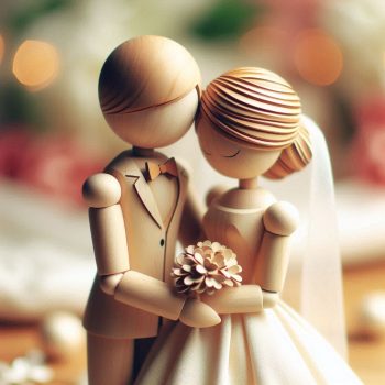 a beautiful and romantic background image for a wedding website containing a man and his wife like wooden figurines